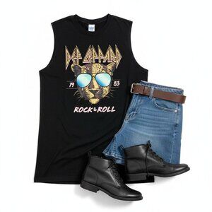Def Leppard Rock & Roll Graphic Muscle Tank Womens XS Band Tee Sleeveless Black